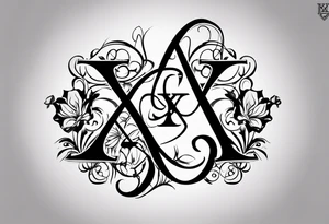 I need a tattoo design that only includes the letters X and I, with a dark and gothic style. tattoo idea