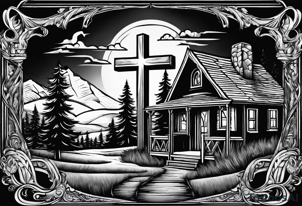 christian 
cross, campfire, golf , whiskey glass, cabin tattoo idea
