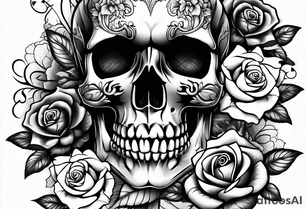 Skull with roses tattoo idea