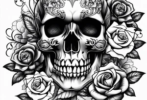 Skull with roses tattoo idea