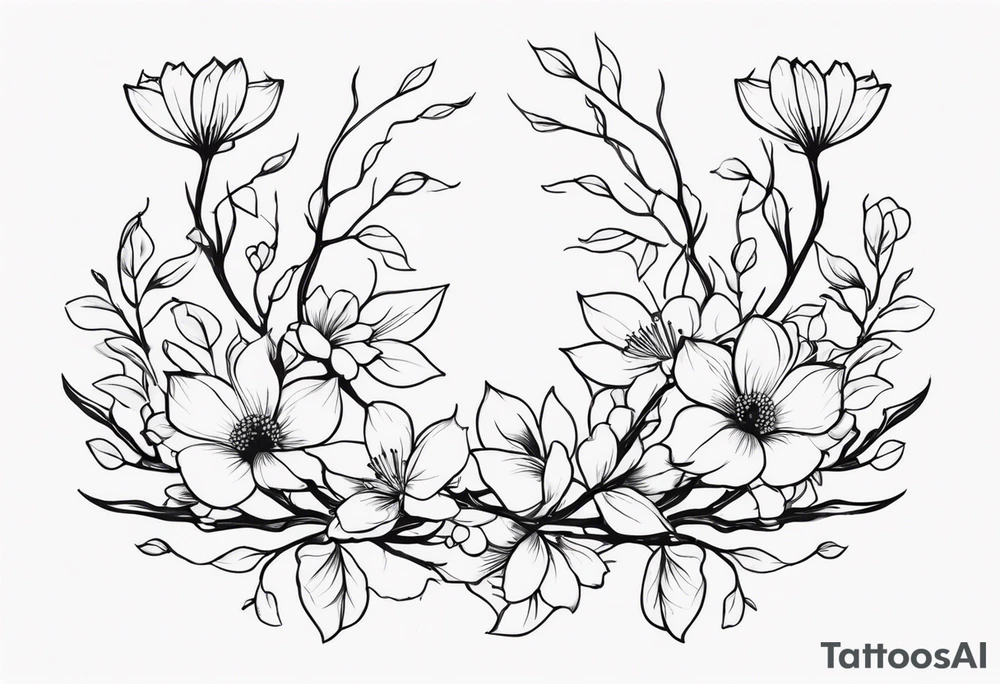 Vertebrae, branches, flowers tattoo idea