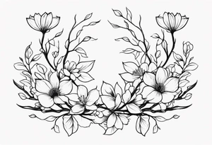 Vertebrae, branches, flowers tattoo idea