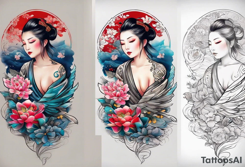 Композиция из цветов и бутонов пиона, ягод и листьев tattoo idea