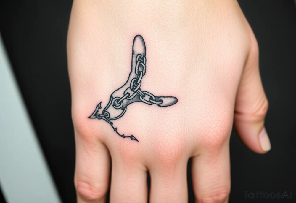Gothic chains wrapped around outline of hand on the the index finger and connected to the thumb tattoo idea