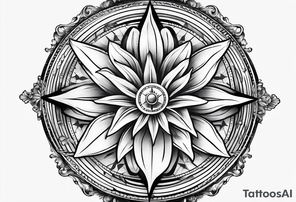 A Vintage compass with lily flower. tattoo idea