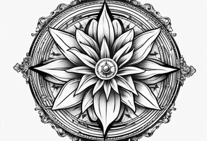 A Vintage compass with lily flower. tattoo idea