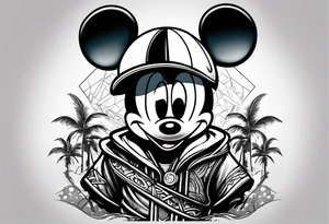 mickey mouse assassins creed character that is in the style of tron with palm trees tattoo idea