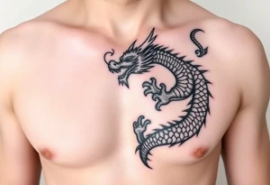 dragon on right chest with naga in telugu tattoo idea