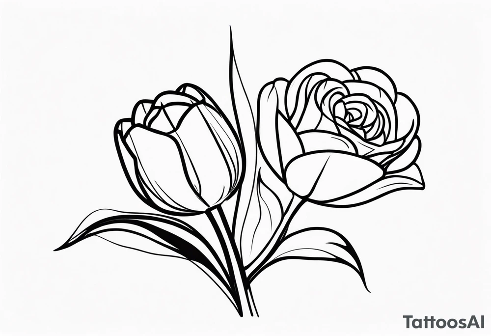 One tulip & one rose tattoo idea