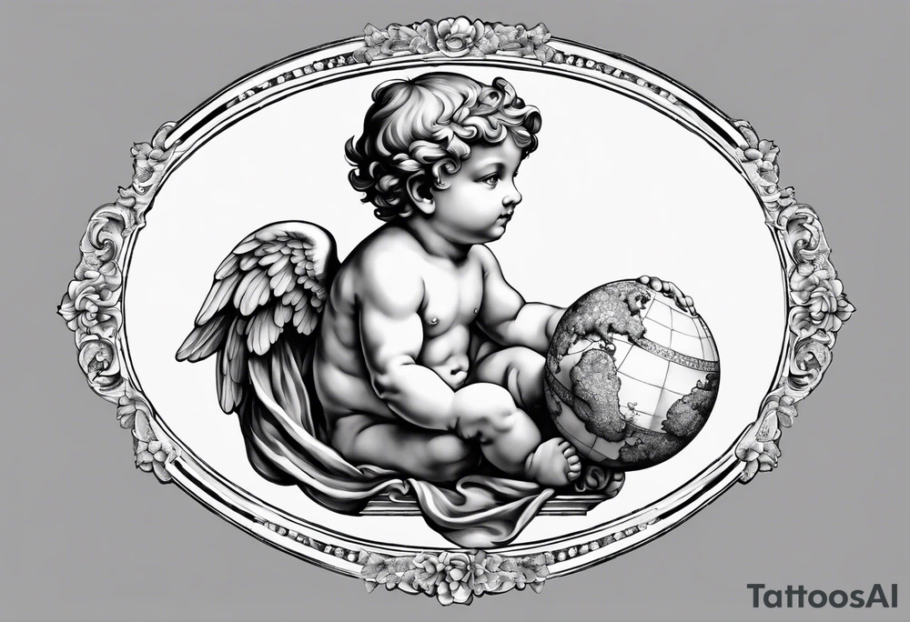 one putti holding the globus by Michelangelo tattoo idea