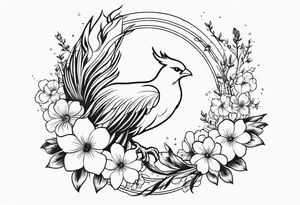 A phoenix surrounded by blooming flowers tattoo idea