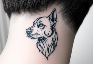 One lined black ink art . Of dog/Aquarius elegant portrait. On side of neck tattoo idea