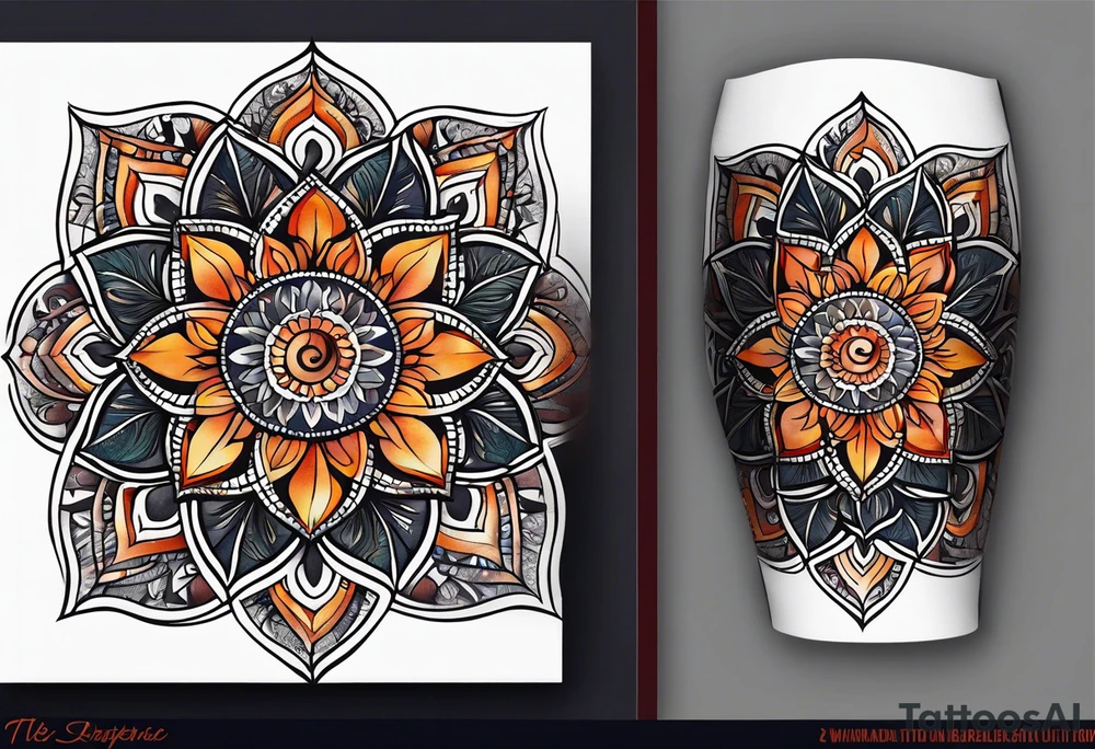 male moon mandala Knee tattoo in fall colors tattoo idea
