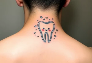 A kawaii-style molar tooth floating inside a crystal bubble with tiny stars and a gentle rainbow glow, watercolor effect.” tattoo idea