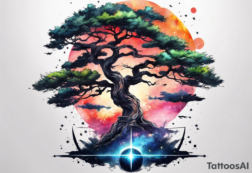 Tree with space fighters tattoo idea