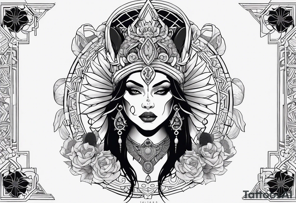 kali ma, alien goddess, valkrye, aries, pirate, divine feminine, zenza resonance, pachamama, lotus azul, blank panther, eagle, skull, 5D, nueva gaya, dna 12 tattoo idea