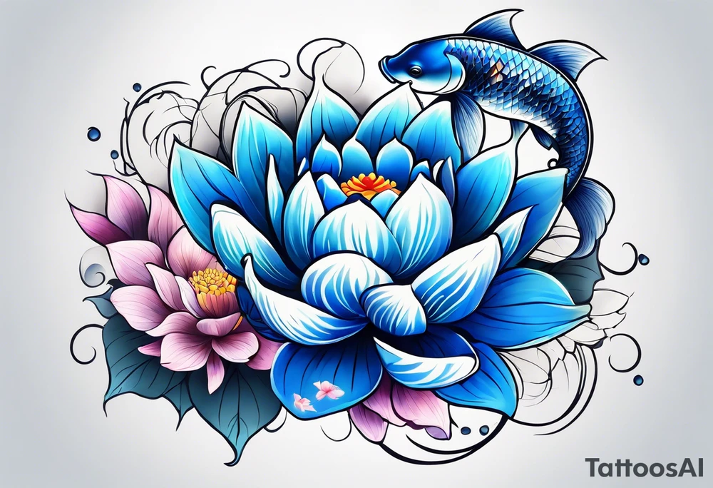 Blue Koi and lotus flower tattoo idea