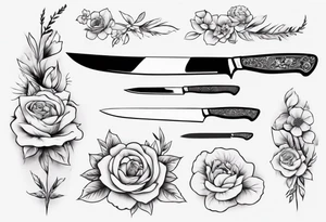 chef knife with flowers on the blade tattoo idea