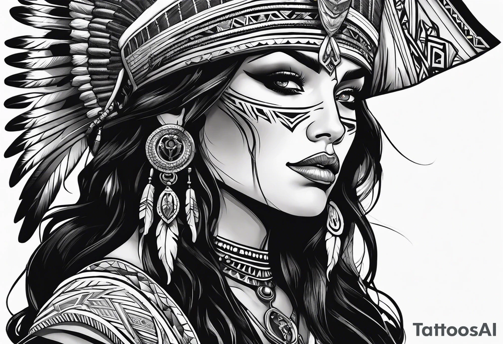 valkrye, kali, pirate, goddess, native american, looking right, wing tattoo idea valkrye, kali, pirate, goddess, native american, looking right, wing tattoo idea