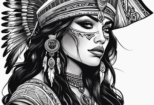 valkrye, kali, pirate, goddess, native american, looking right, wing tattoo idea