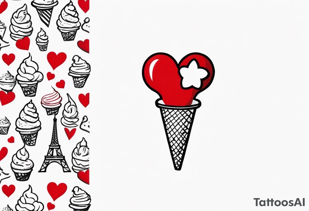 small ice cream cone with small red heart on it somewhere while representing Paris tattoo idea
