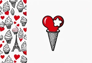 small ice cream cone with small red heart on it somewhere while representing Paris tattoo idea