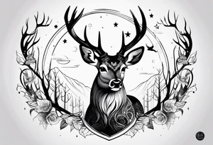 Strong deer with antlers with universe as eyes tattoo idea