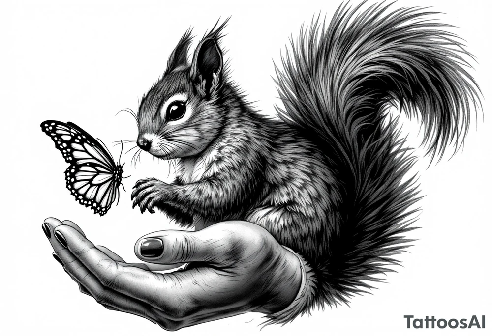 A Squirrel with a butterfly in hands tattoo idea