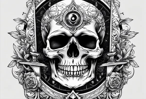 Skull with third eye and dagger through it with the phases of the moon at the bottom tattoo idea