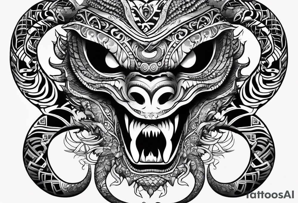 Scary taniwha long body tattoo idea