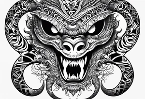 Scary taniwha long body tattoo idea