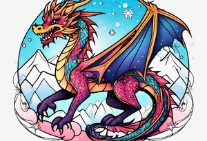 Constellation, kawaii dragon, snowflake tattoo idea