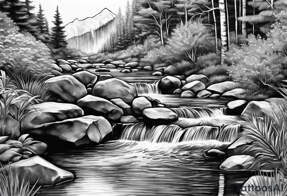 Stream going to waterfall from path tattoo idea