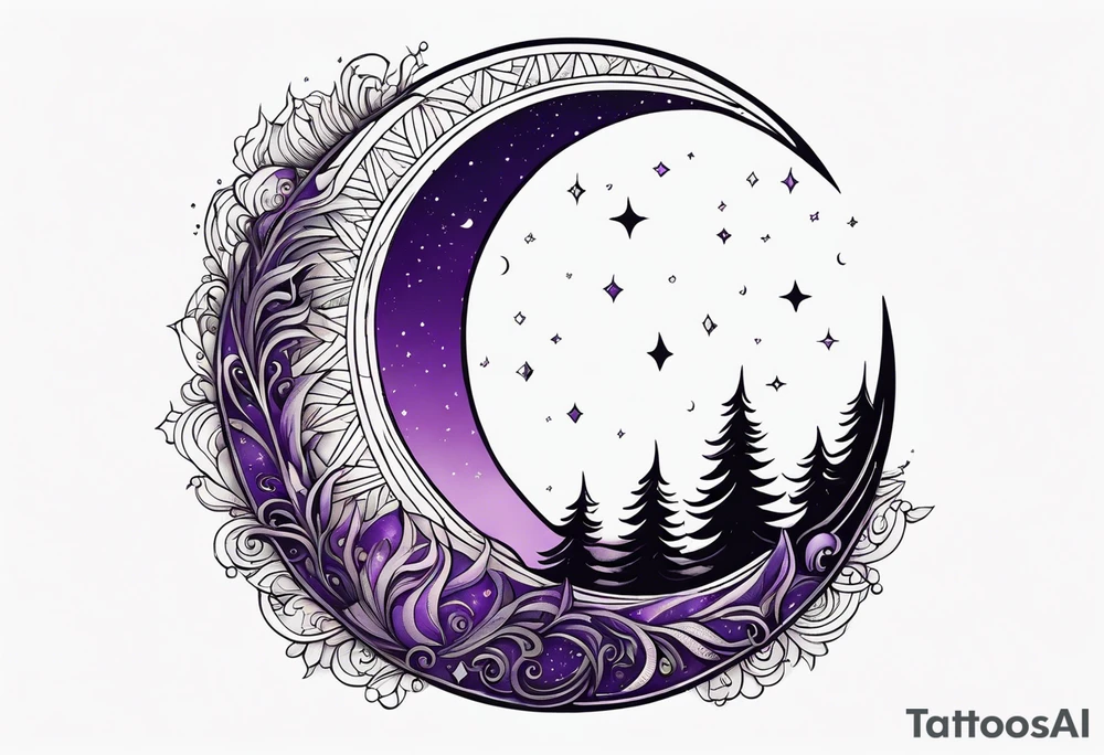 a crescent-shaped moon in amethyst tattoo idea