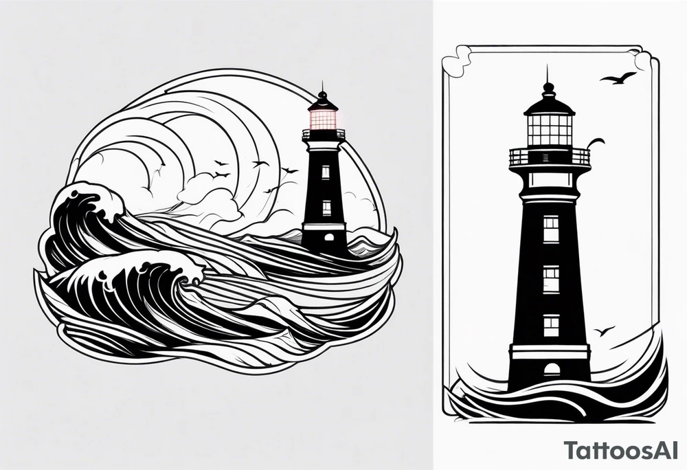 Lighthouse with waves tattoo idea