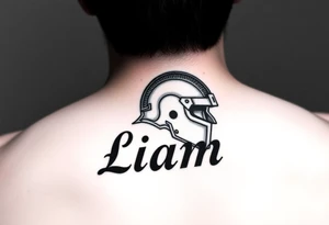 The name Liam inside a warriors helmet tattoo idea