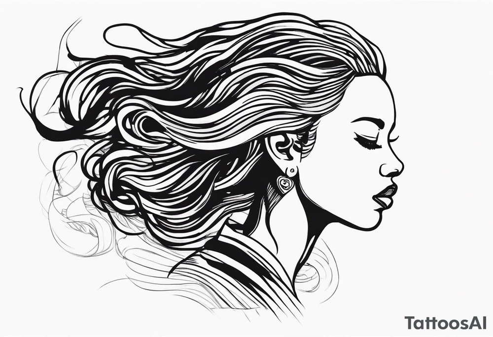 Draw a women head with dread locks flying in the air tattoo idea