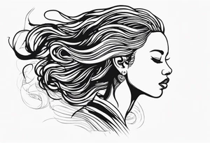 Draw a women head with dread locks flying in the air tattoo idea