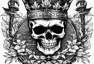 Skull with sword through it and laurel wreath. tattoo idea