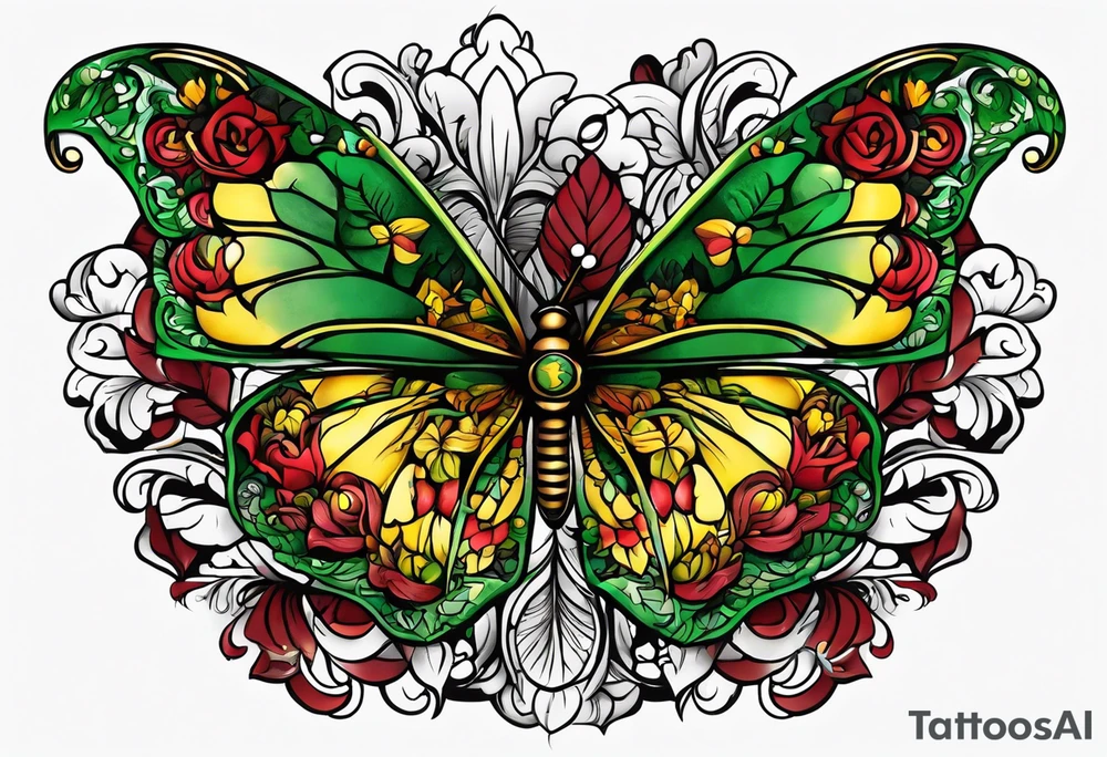 Number 24 with colors green, yellow, maroon and black tattoo idea