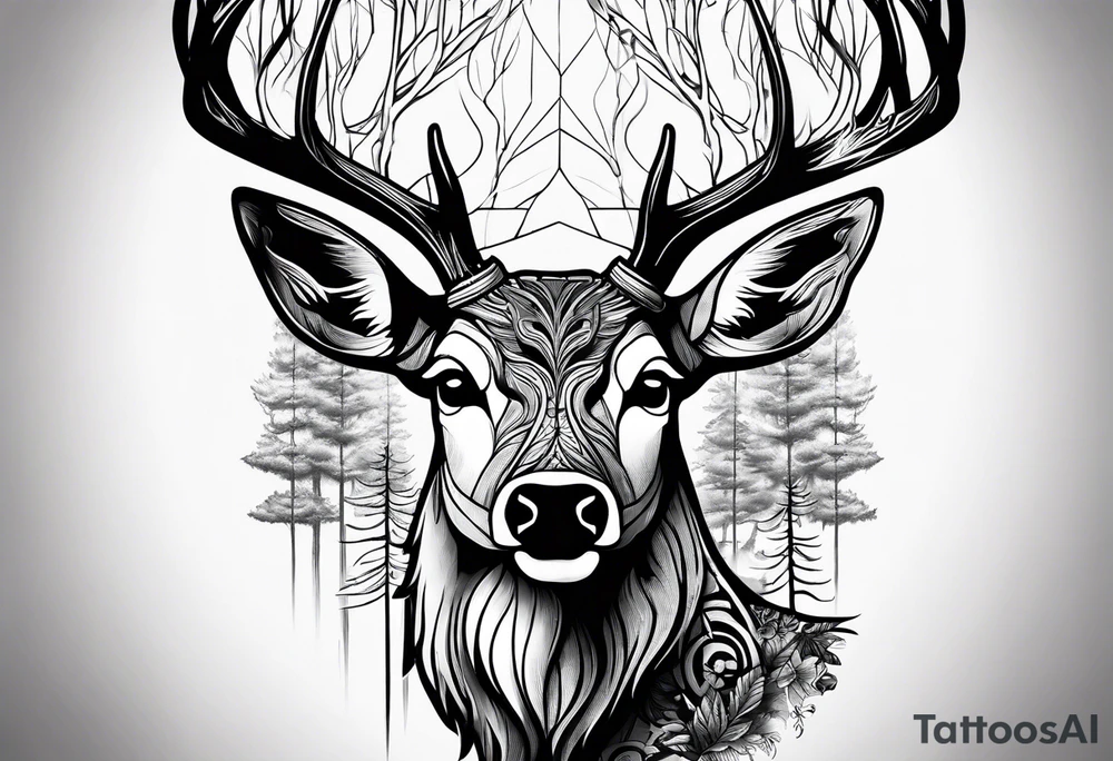 tree stand and a deer in front tattoo idea