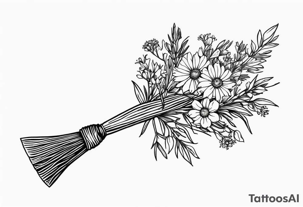 Bouquet of wildflowers tied to a broom tattoo idea