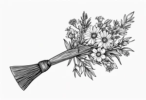 Bouquet of wildflowers tied to a broom tattoo idea