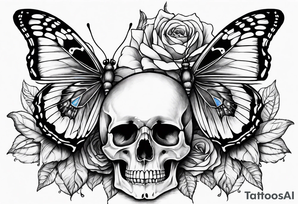 Butterfly and skull intertwined tattoo idea