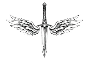 A sword with wings on the handle and a crown over the sword tattoo idea