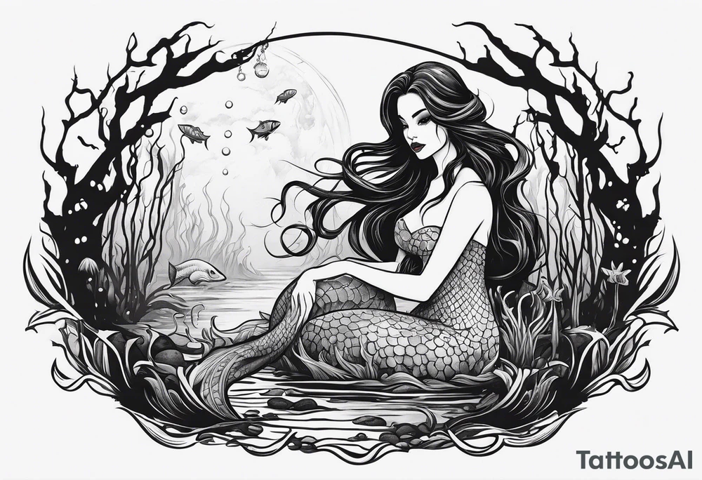 Creepy evil swamp mermaid tattoo idea
