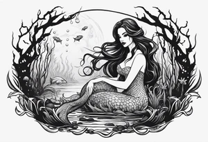 Creepy evil swamp mermaid tattoo idea