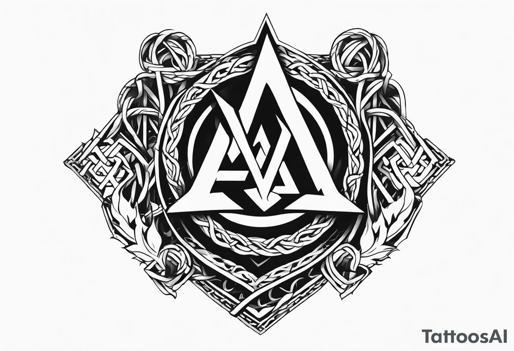 Valhalla sword shield axe barbed wire chains valknut fire tattoo idea Valhalla sword shield axe barbed wire chains valknut fire tattoo idea