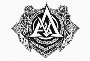 Valhalla sword shield axe barbed wire chains valknut fire tattoo idea