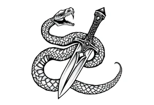 mystical snake coiled around an ancient dagger with jeweled hilt tattoo idea